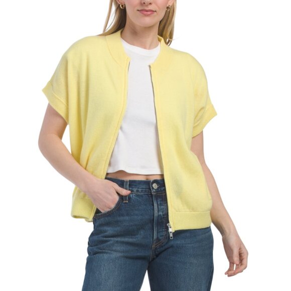 COLORUSH Banana Cashmere Billy Baseball Bomber Cardigan